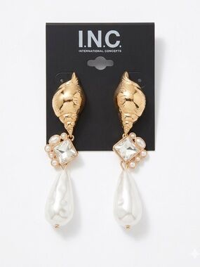 INC Shell Faux Pearl Drop Earrings NEW